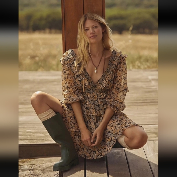 NWT $178 Anthropologie V-Neck Ruffle Cutout Dress (Size Small - Picture 4 of 14